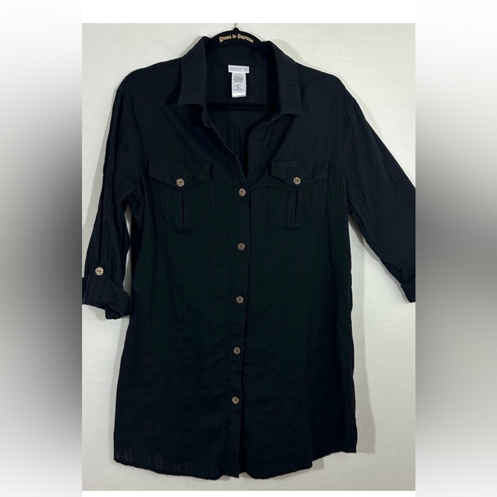 Dotti Womens Shirt Dress black lightweight cotton Size m medium